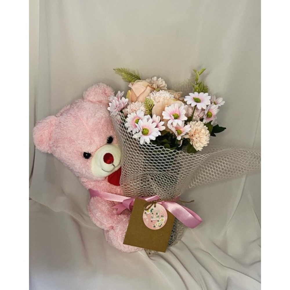 Zb Flowers Ayıcıklı Vazoda Çiçek ,sevgililer Günü,sevgiliye,doğum Günü,hediye,çiçek,konsept Hediye - Bebek Pembe Ev & Dekorasyon Aksesuarları Fiyatı