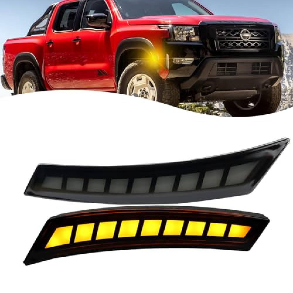 ZDEERAOTO LED Front Side Marker Light DRL Amber Sequential Turn Signal Lamp 2 in 1 Function Feature Kit for Nissan Frontier 2022 2023 2024 GEN3 OEM Trim Accessories