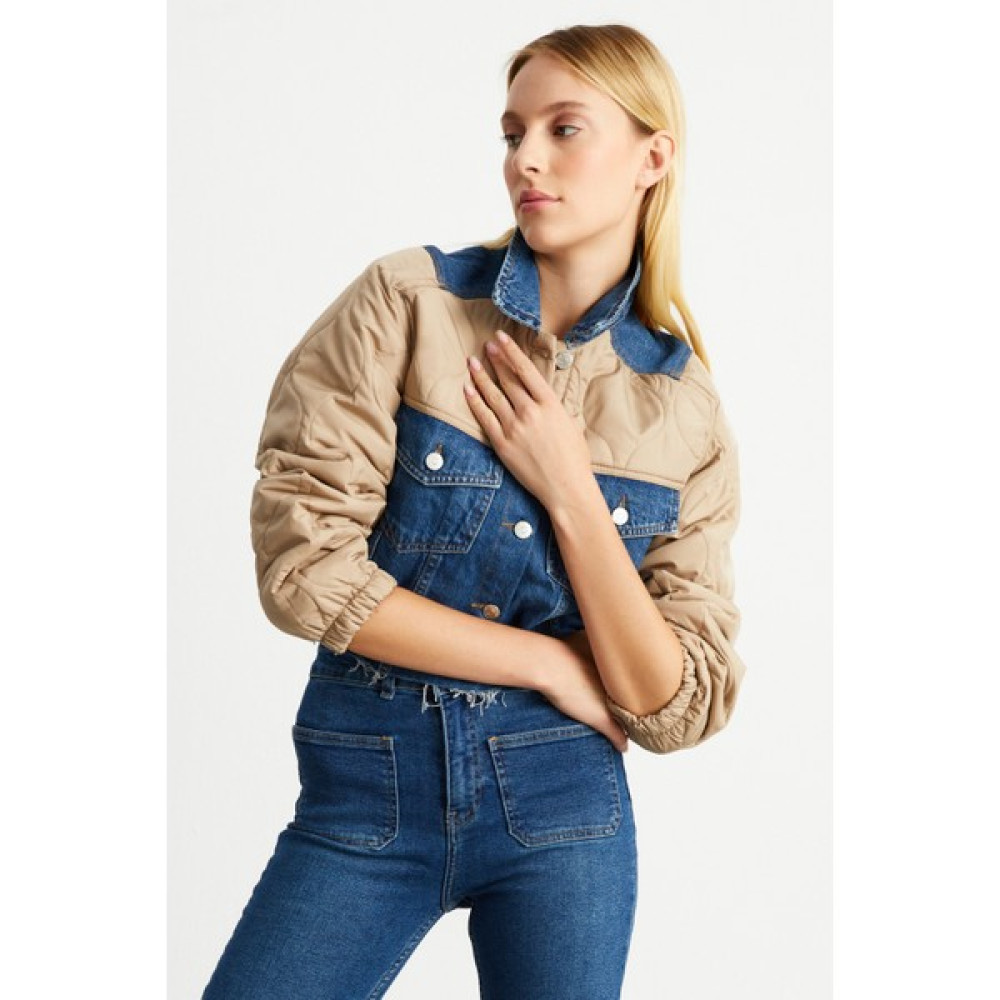ZDN Jeans W1650 Krem Kapitone Kollu Kot Ceket Bayan Ceket Fiyatı