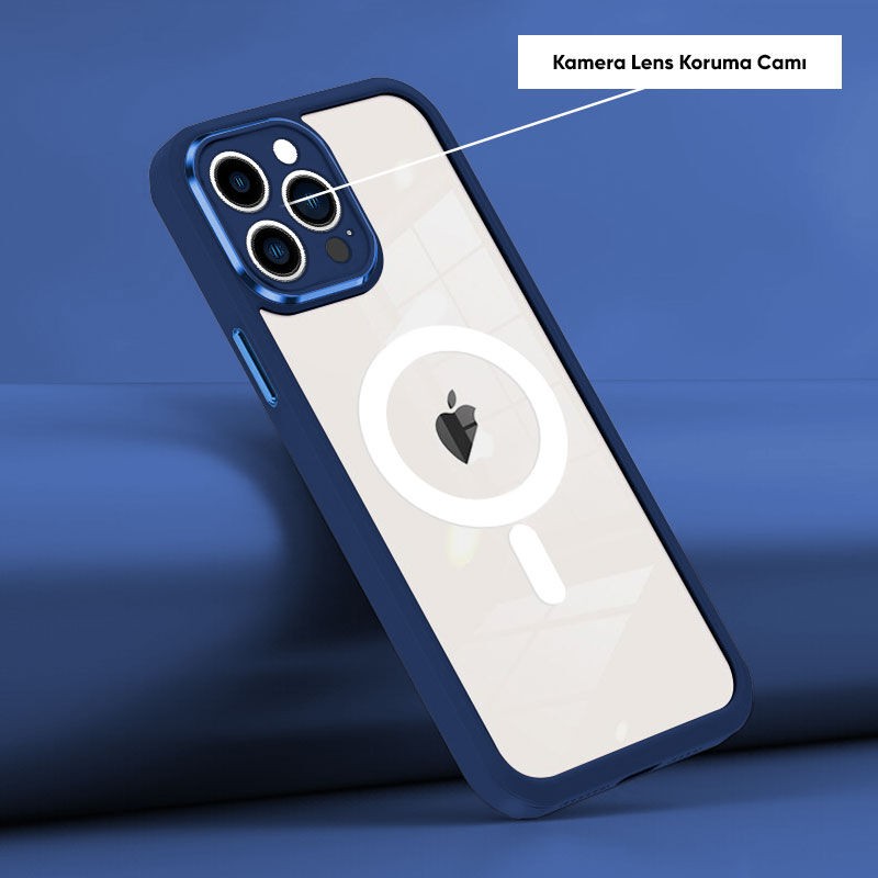 Zebana Apple iPhone 14 Pro Kılıf Magsafe Guard Silikon Kılıf (Kablosuz Şarj Destekli) Lacivert Cep Telefonu Kılıfı Fiyatı