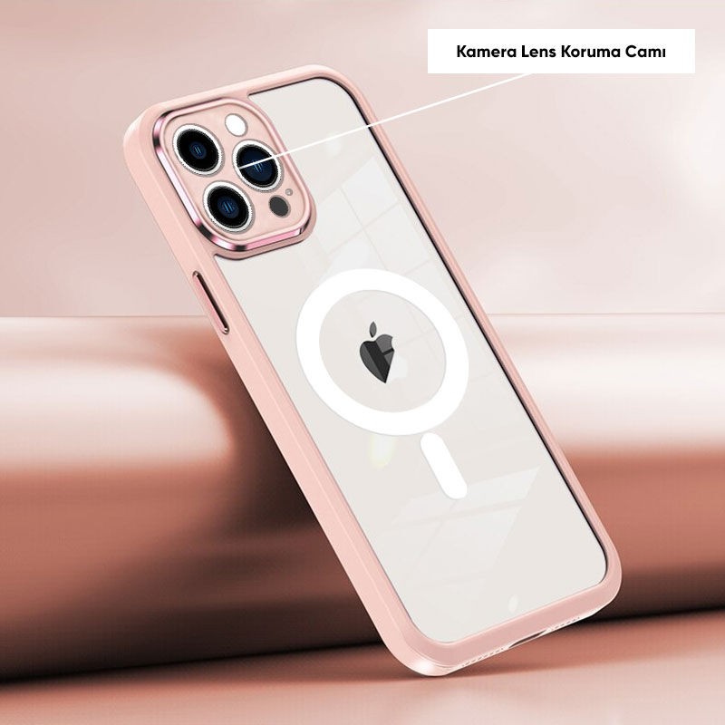 Zebana Apple iPhone 14 Pro Kılıf Magsafe Guard Silikon Kılıf (Kablosuz Şarj Destekli) Rose Gold Cep Telefonu Kılıfı Fiyatı