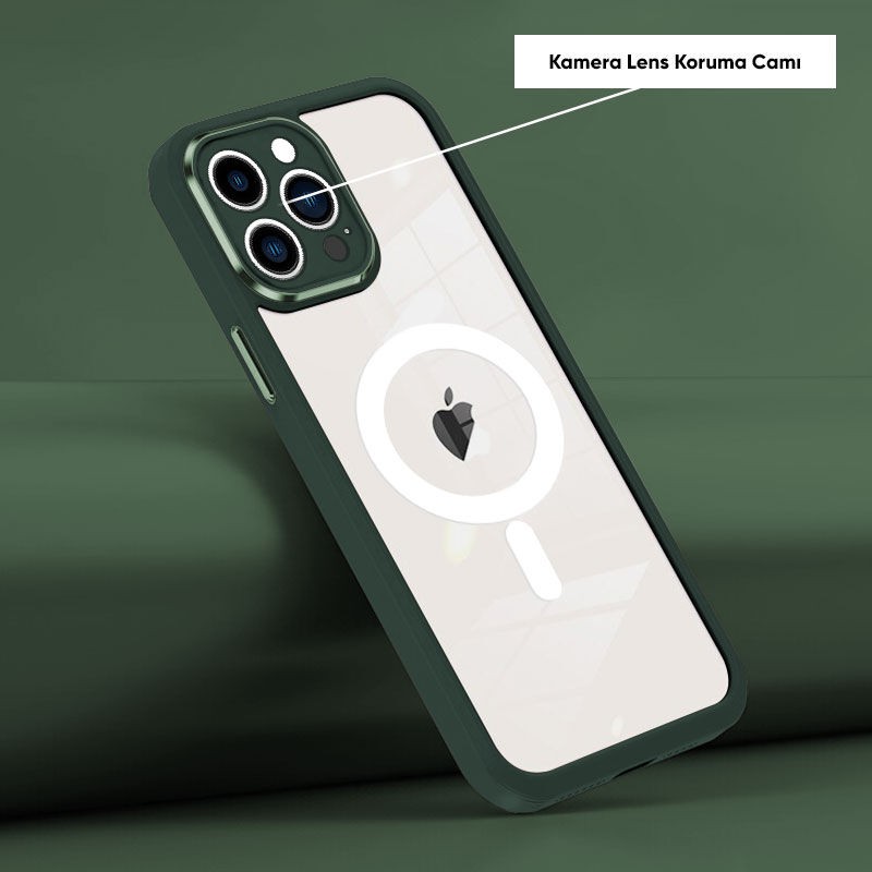 Zebana Apple iPhone 14 Pro Kılıf Magsafe Guard Silikon Kılıf (Kablosuz Şarj Destekli) Yeşil Cep Telefonu Kılıfı Fiyatı
