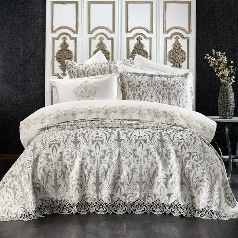 Zebra Casa Astor Damask Gri Çift Kişilik Saten Nevresim Pike Seti - 200 x 220 cm Nevresim Takımı Fiyatı