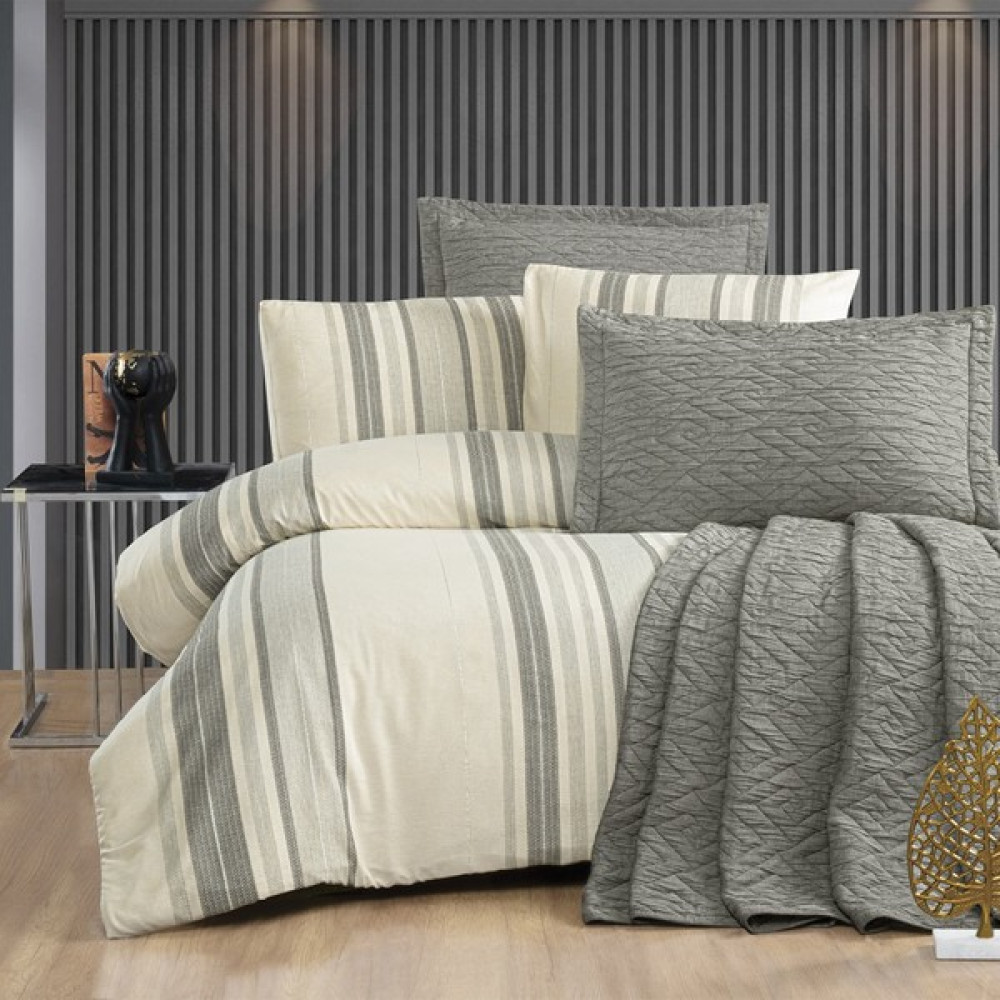 Zebra Casa Laden Antrasit Çift Kişilik Nevresim Takımı ve Yatak Örtüsü Seti - 200 x 220 cm Nevresim Takımı Fiyatı