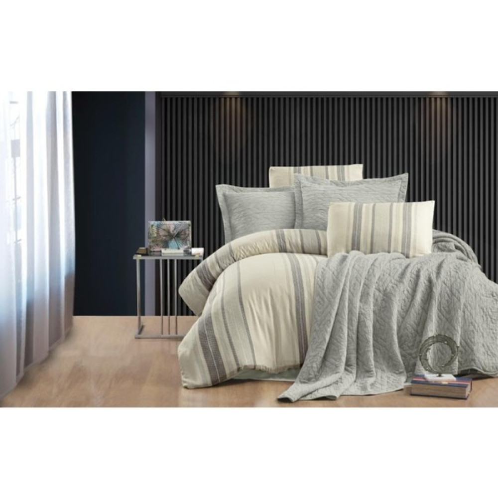 Zebra Casa Laden Çift Kişilik Yatak Örtüsü Seti Gri - 260 x 240 cm Yatak Örtüsü Fiyatı