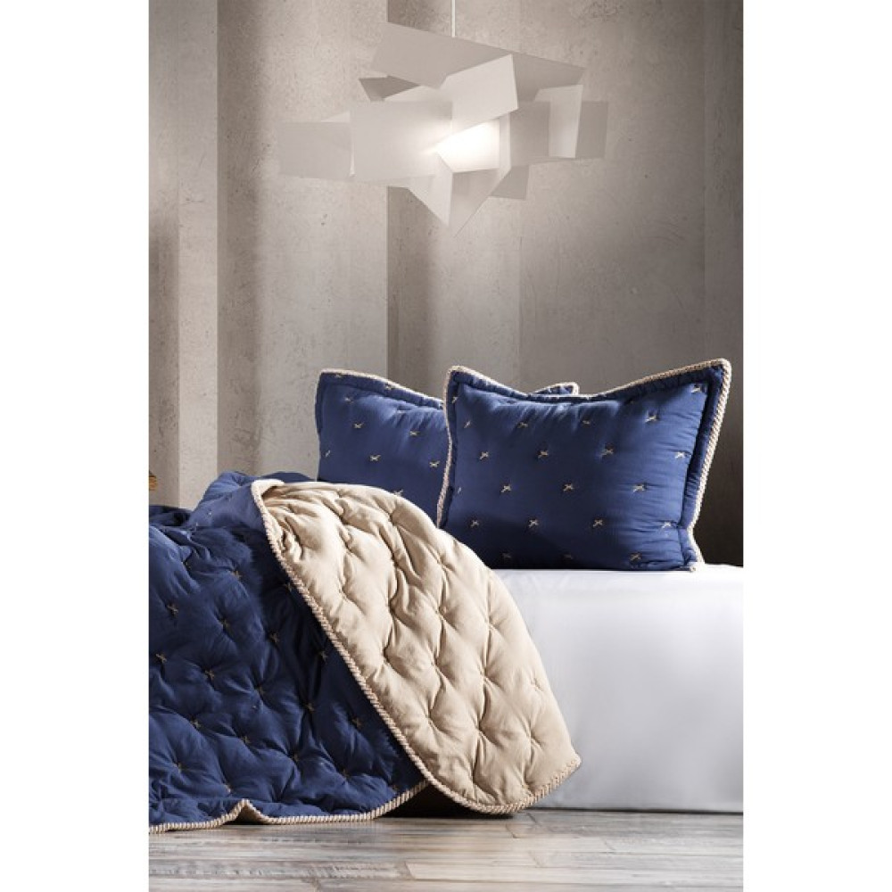 Zebra Casa Tender Indigo/bej Tek Kişilik Comforter Çift Taraflı Kullanılabilir Yatak Örtüsü Seti - İndigo - 180 x 240 cm Yatak Örtüsü Fiyatı