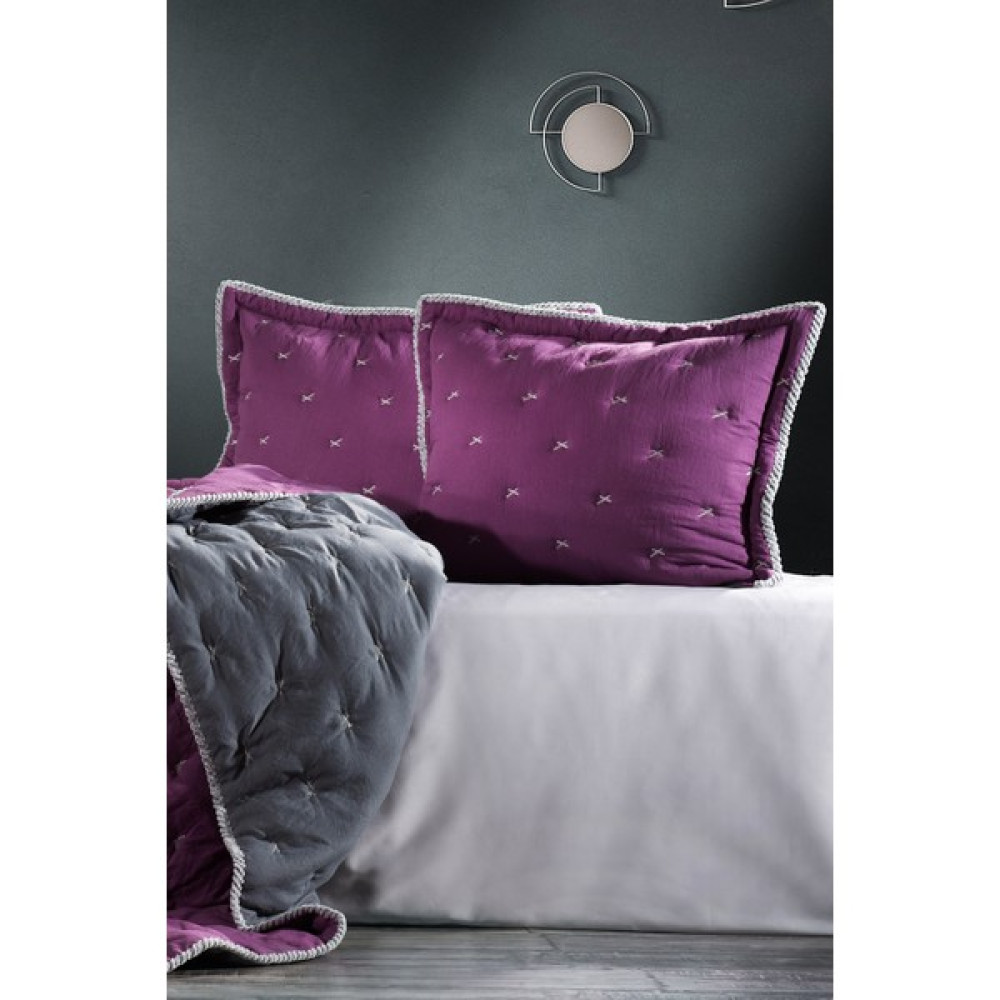 Zebra Casa Tender Mürdüm/antrasit Çift Kişilik Comforter Çift Taraflı Kullanılabilir Yatak Örtüsü Seti - Mürdüm - 240 x 260 cm Yatak Örtüsü Fiyatı