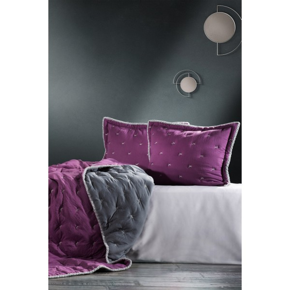 Zebra Casa Tender Mürdüm/antrasit Tek Kişilik Comforter Çift Taraflı Kullanılabilir Yatak Örtüsü Seti - Mürdüm - 180 x 240 cm Yatak Örtüsü Fiyatı