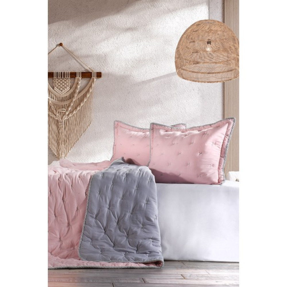 Zebra Casa Tender Pudra/gri Çift Kişilik Comforter Çift Taraflı Kullanılabilir Yatak Örtüsü Seti - Pudra - 240 x 260 cm Yatak Örtüsü Fiyatı