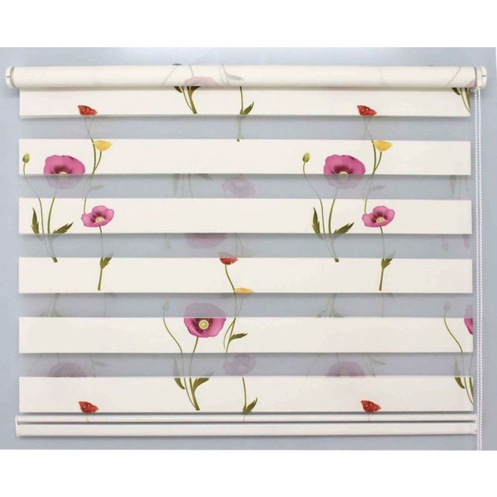 Zebraevim Gelincik Desenli Zebra Perde - 90 x 200 cm - Renkli Perde Fiyatı