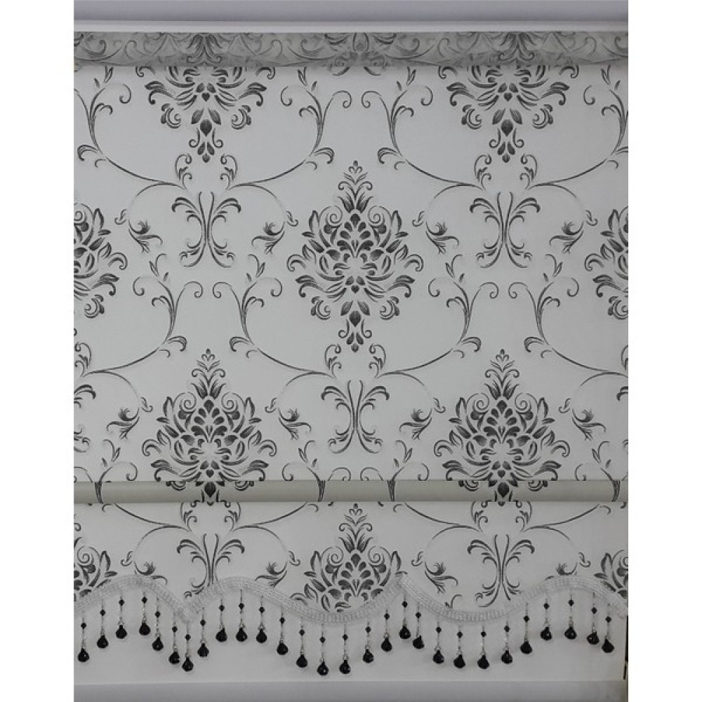 Zebraevim Siyah Damask Çift Mekanizmalı Tül Stor Perde Boncuklu - 90 x 200 cm - Ekru Stor Perde Fiyatı
