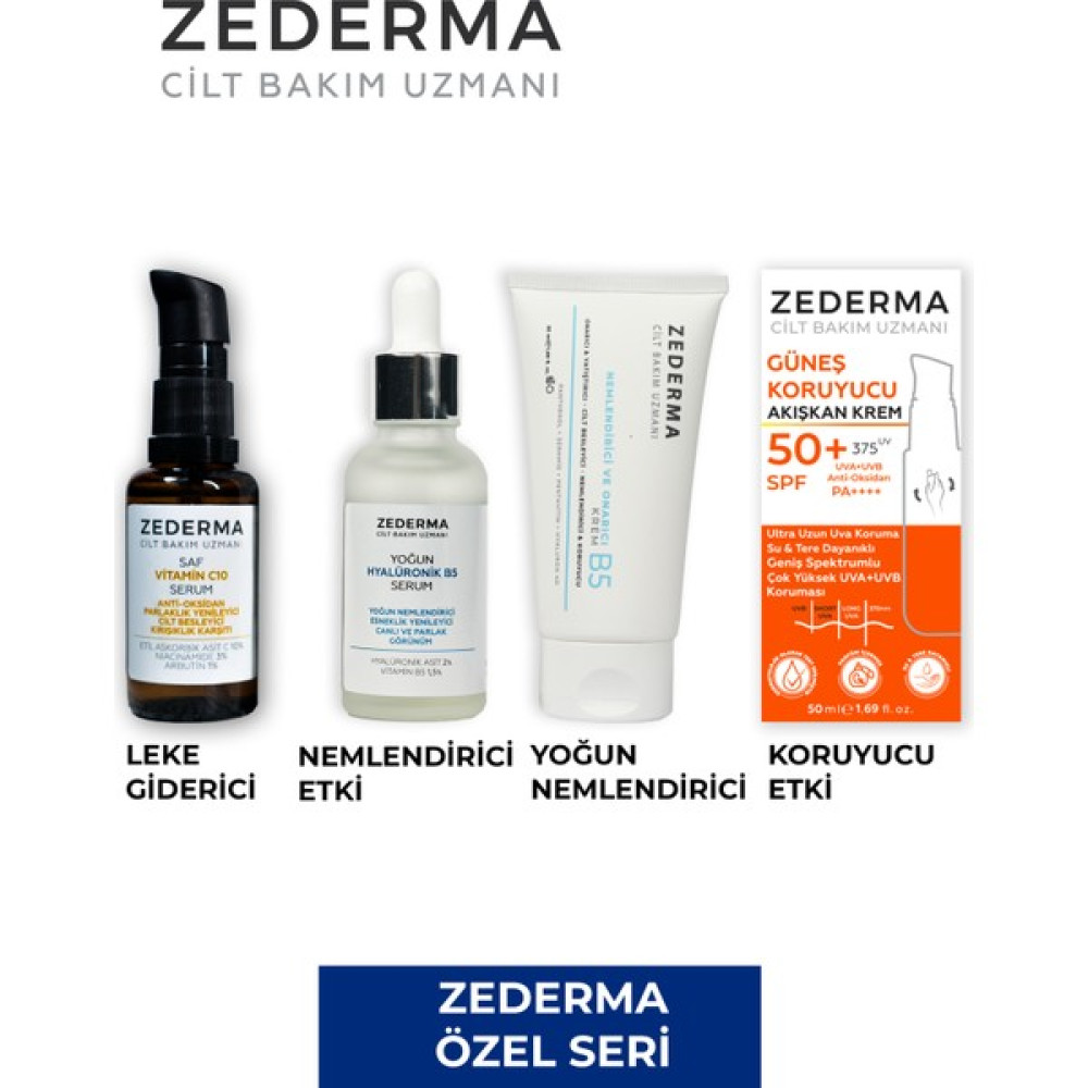 Zederma Özel Seri Bakım Seti: Saf C10 Serum & Hyalüronik Serum + Nemlendirici & Güneş Koruyucu Krem Cilt ve Yüz Bakımı Fiyatı