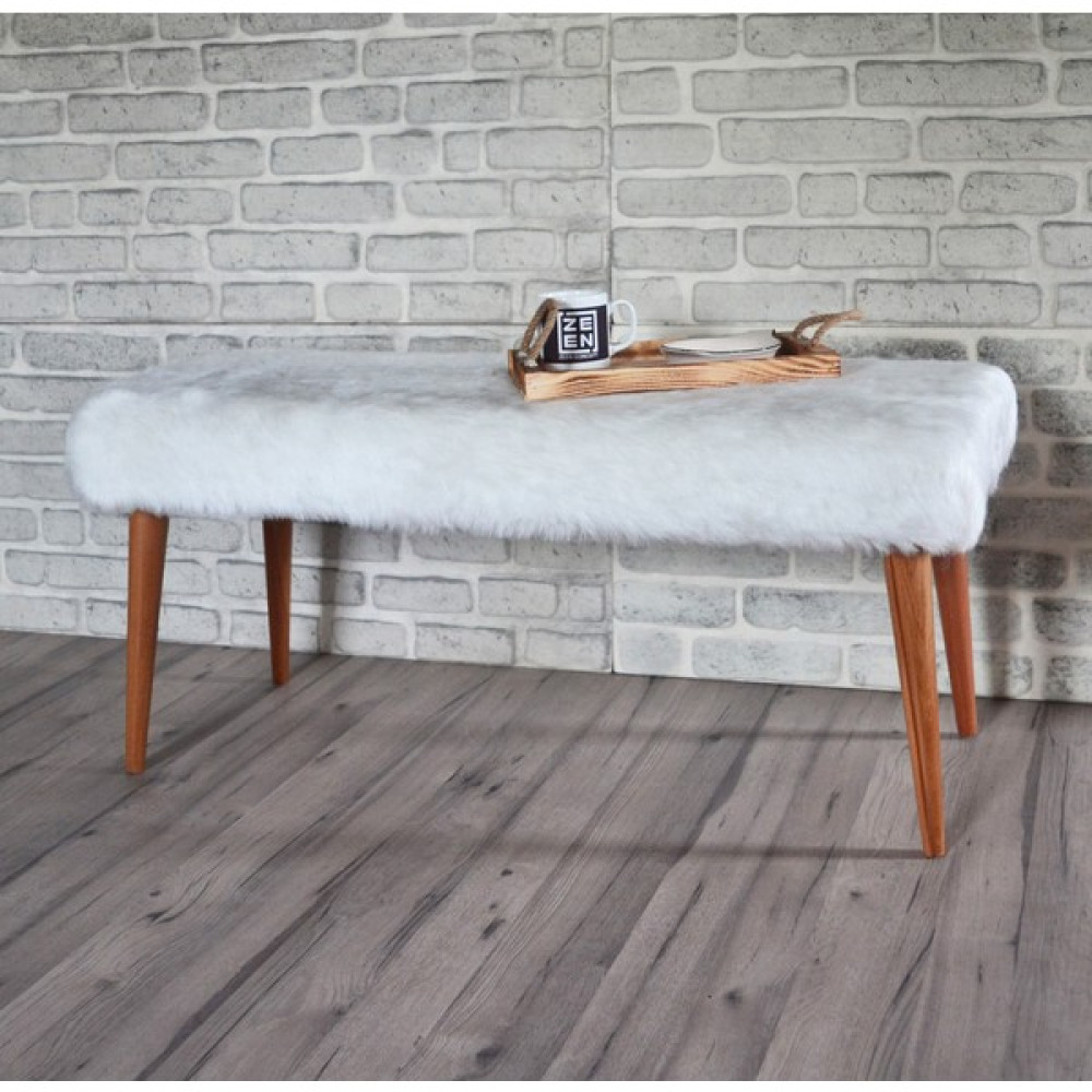 Zeen Concept Retro Bench Puf Beyaz Peluş Puf Fiyatı