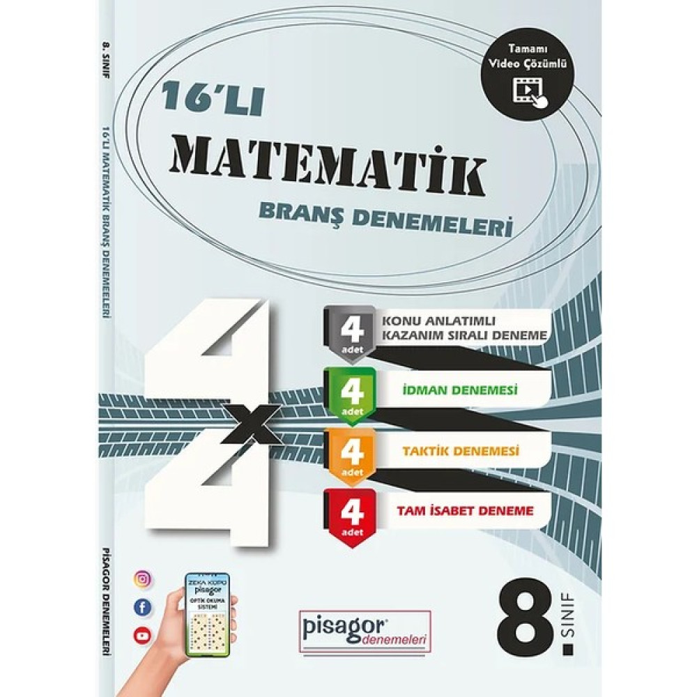 Zeka Küpü Yayınları Pisagor 8. Sınıf LGS Matematik 16'lı Deneme – LGS Deneme Kaynak Kitapları Fiyatı