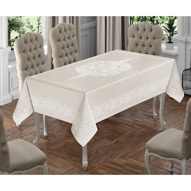 Zelal Leke Tutmaz Su Geçirmez Masa Örtüsü - 160 x 350 cm - Cappuccino Masa Örtüsü Fiyatı