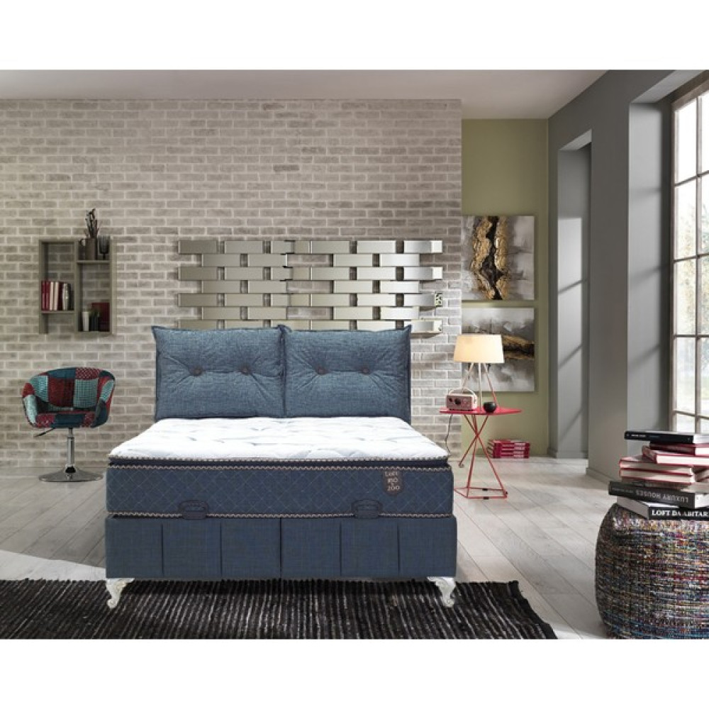 Zelis Mobilya Çift Kişilik Prestij Set Yatak + Baza + Başlık - 160 x 200 cm - Lacivert Baza Fiyatı