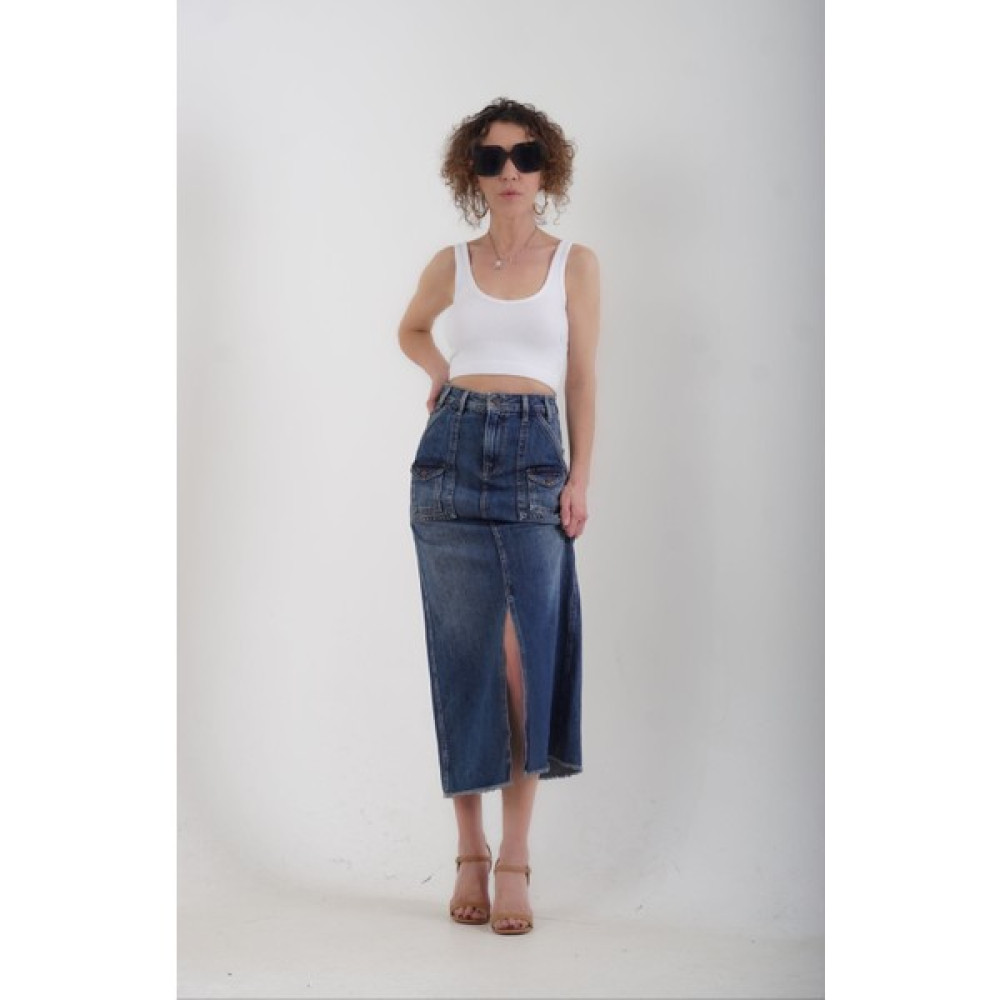 Zelish My Sister Any Cepli Yırtmaçlı Midi Boy Denim Etek Etek Fiyatı