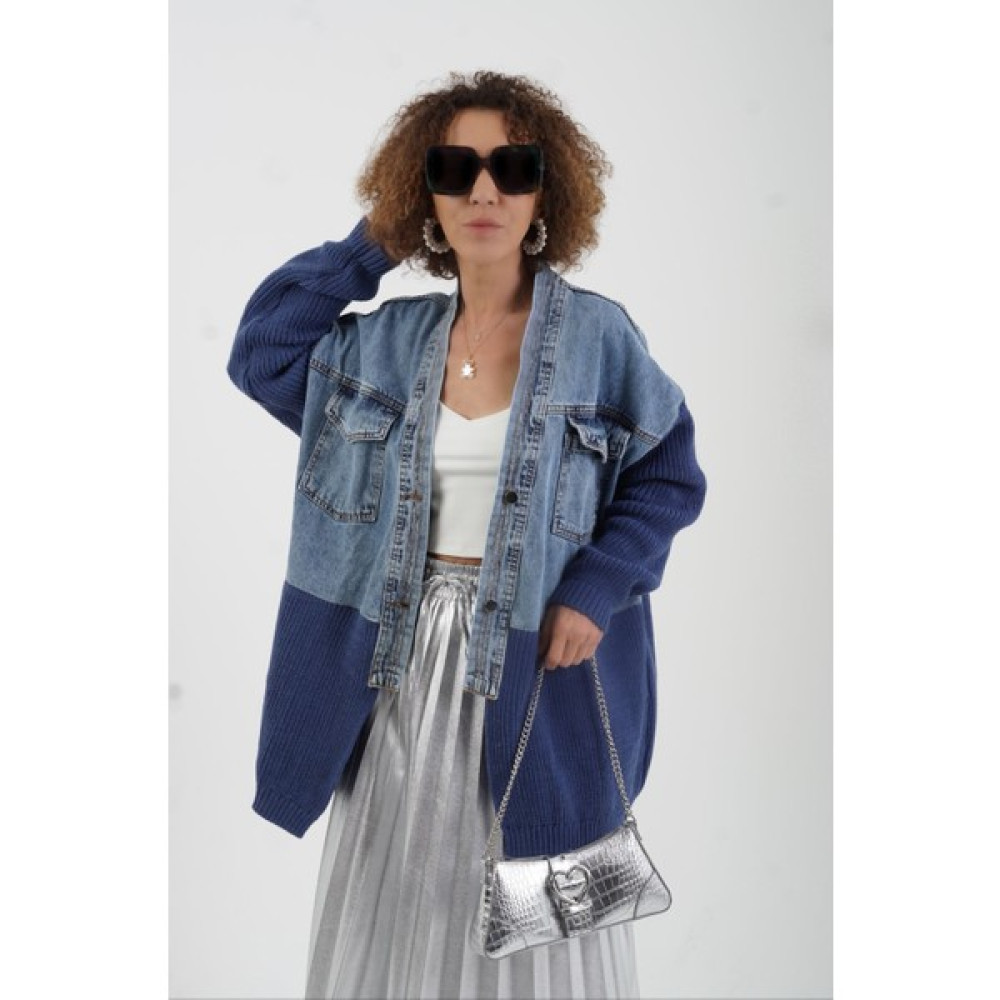 Zelish My Sister Indigo Triko Detaylı Uzun Denim Ceket Bayan Ceket Fiyatı