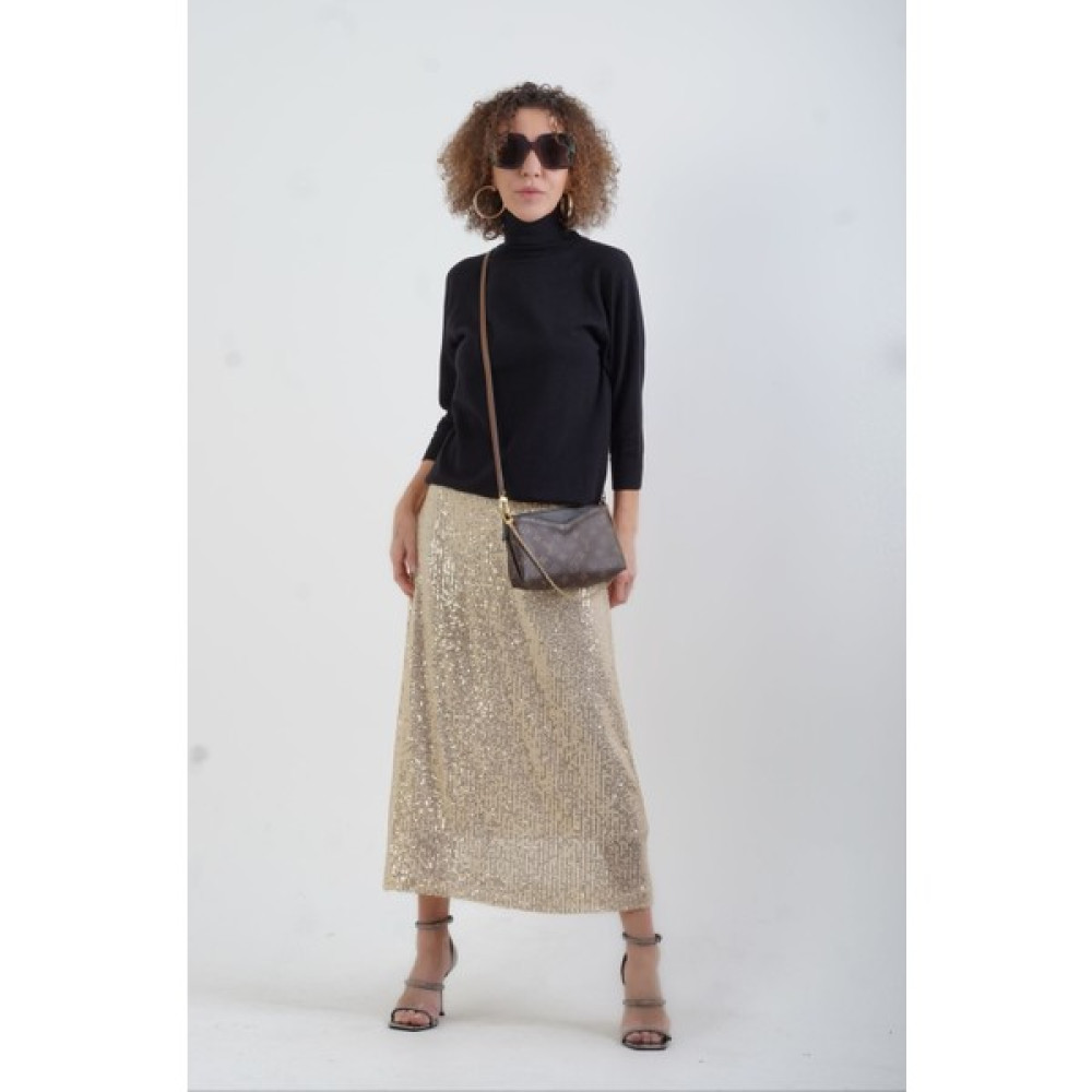 Zelish My Sister Light Gold Pul Payetli Midi Boy Etek Etek Fiyatı