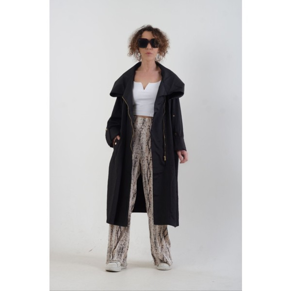 Zelish My Sister Siyah Geniş Yaka Tencel Oversize Trenchcoat Kadın Trençkot Fiyatı