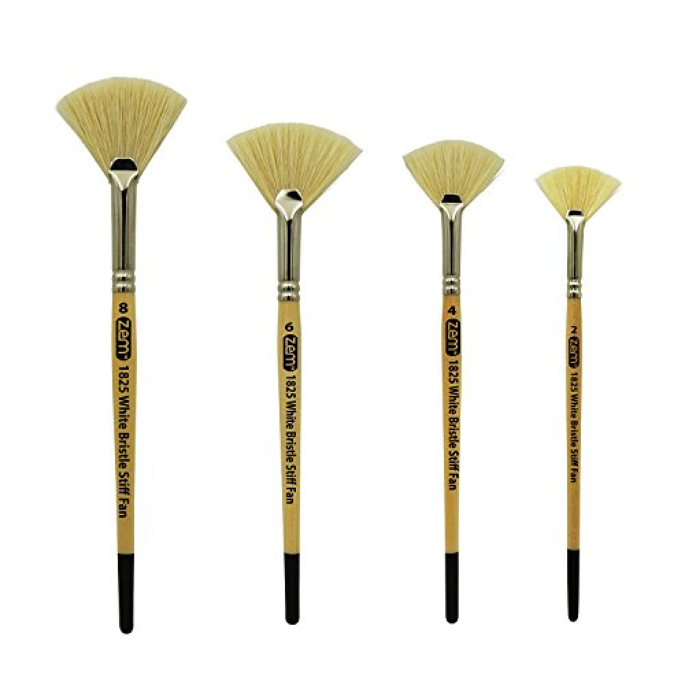 ZEM BRUSH White Hog Bristle Stiff Fan Brush Set Size 2,4,6,8 Brush Fiyatı