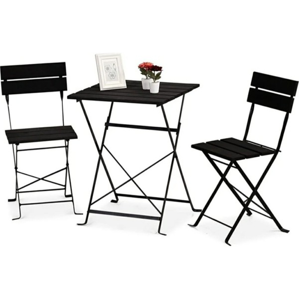 Zemes Design Katlanır Kamp Masa Sandalye Bahçe Balkon Mutfak Takımı 2 Sandalye 1 Masa Bistro Takım Siyah Renk 55X55 cm Kamp & Piknik Masası Fiyatı