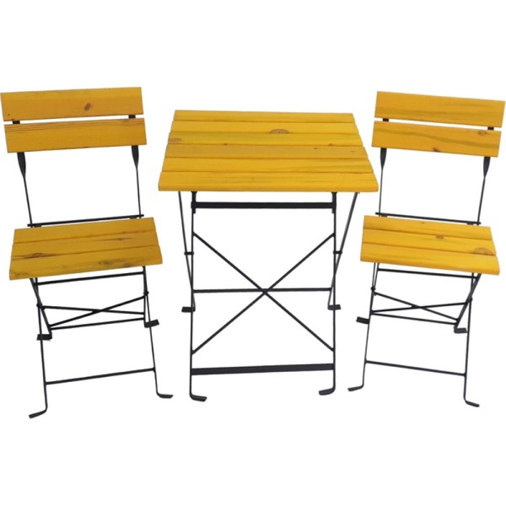 Zemes Design Katlanır Masa Sandalye Bahçe Balkon Mutfak Takımı 2 Sandalye 1 Masa Sarı - 55x55 Bahçe Mobilyası Takımı Fiyatı