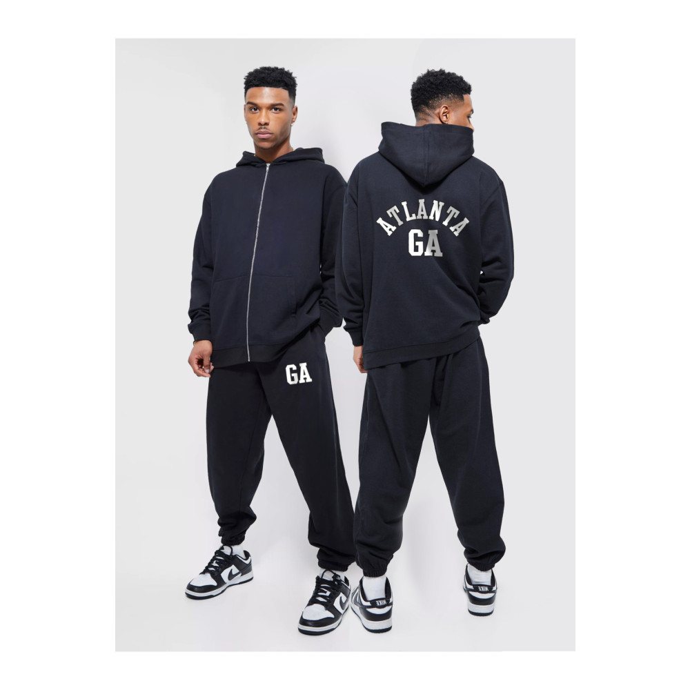 ZEMLİYA Erkek Atlanta Baskılı Kapüşonlu Fermuarlı Sweatshirt Alt-Üst Eşofman Takımı 3XL Beden Kadın Eşofman Fiyatı