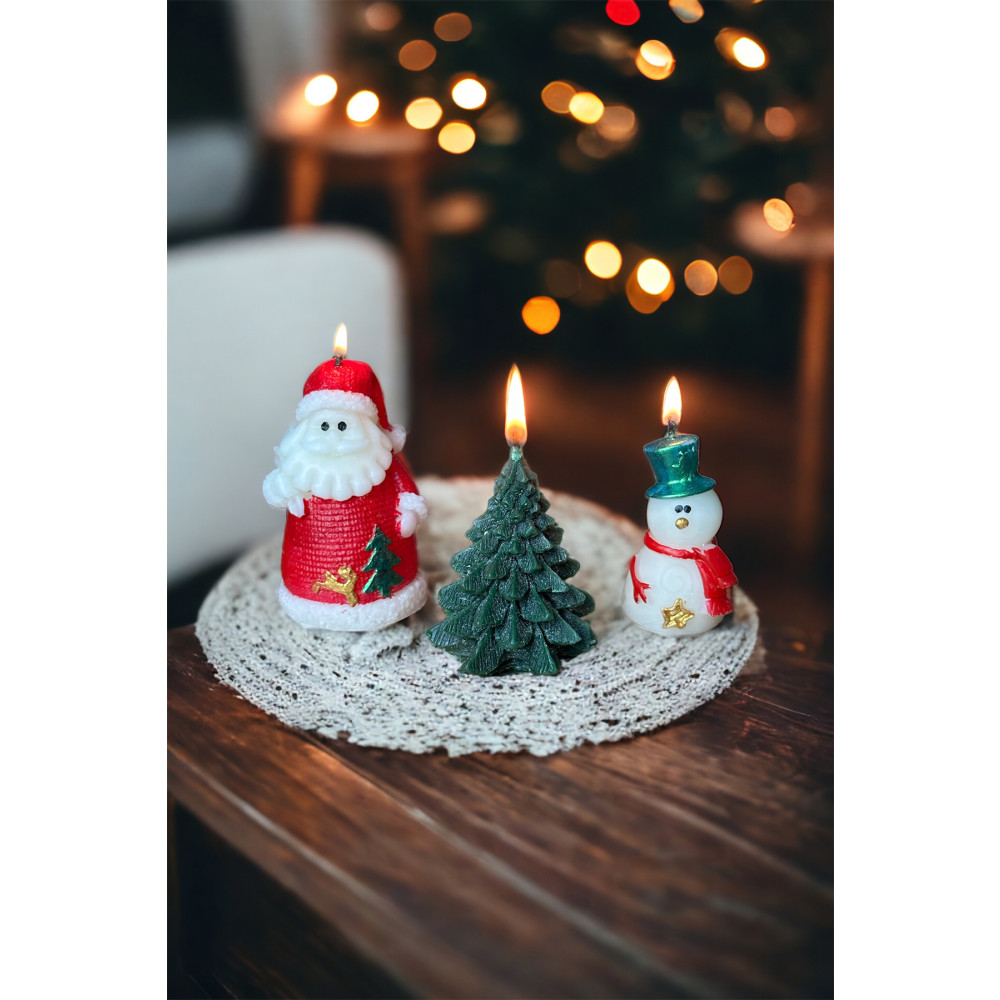 Zemtigo 3lü Yeşil Çam Ağacı Kardan Adam Ve Noel Baba Özel Kutulu Mum Seti Yılbaşı Dekoratif El Yapımı Mum Yaş Günü & Parti Fiyatı