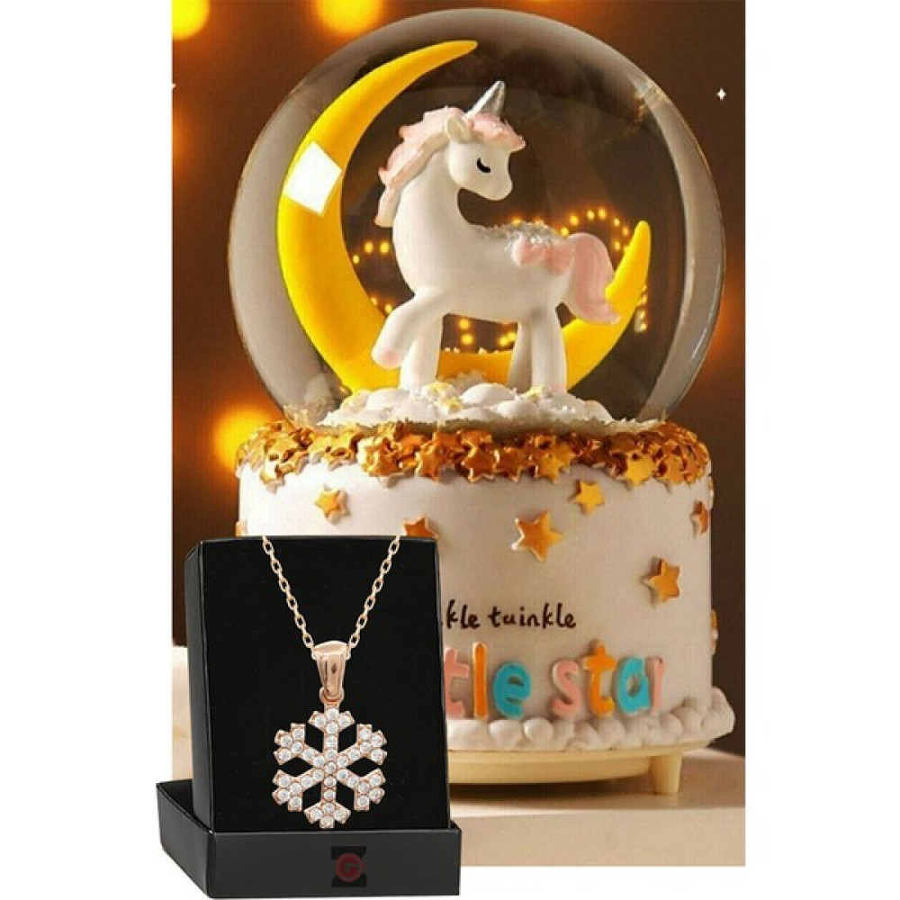 Zemtigo Little Star Yarım Ay Unicorn Renk Değiştiren Işıklı Müzikli Kar Küresi ve Kar Tanesi Kolye Altın, Takı & Aksesuar Fiyatı