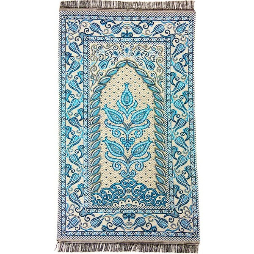 Zemzemm Beyaz Simli Goblen Seccade Turkuaz - 70 x 110 cm Seccade Fiyatı