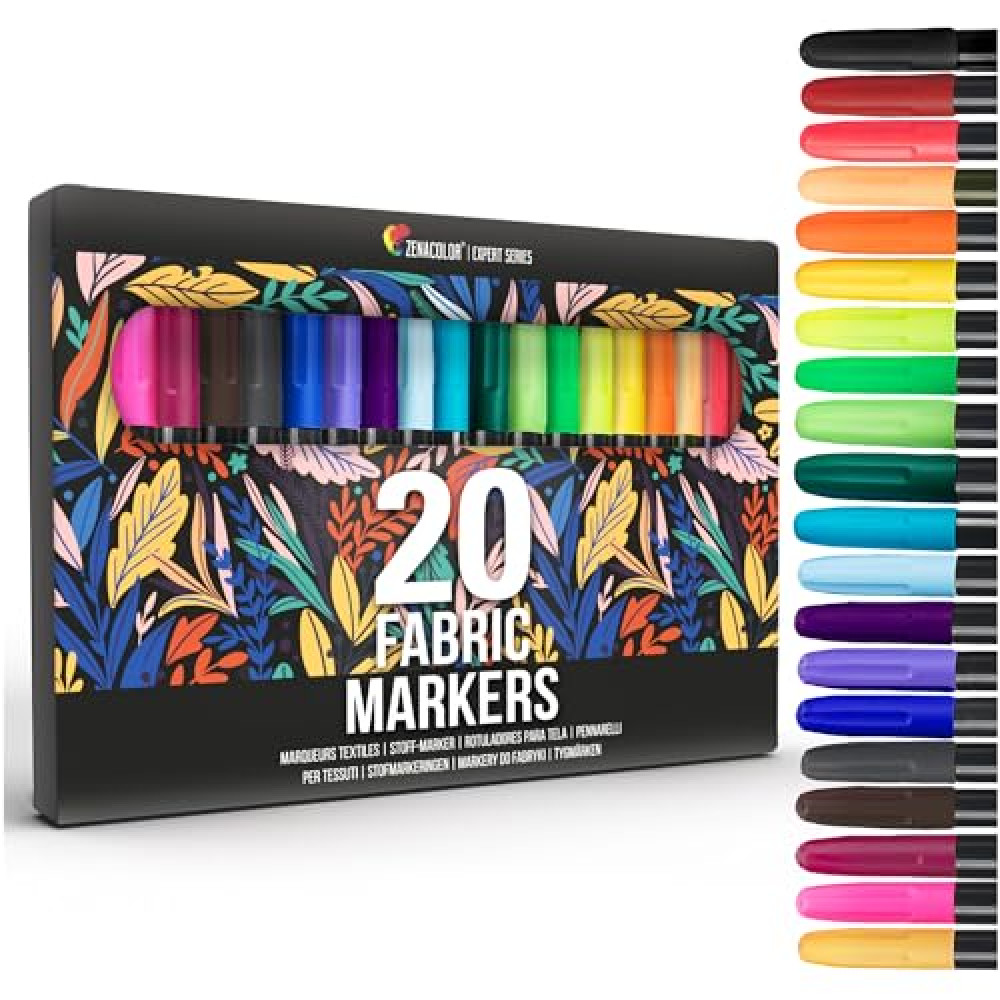 Zenacolor 20 Fabric Markers Pens Set - Indelible and Permanent Fabric Paint Fine Point Textile Marker Pen Fabrics Fiyatı