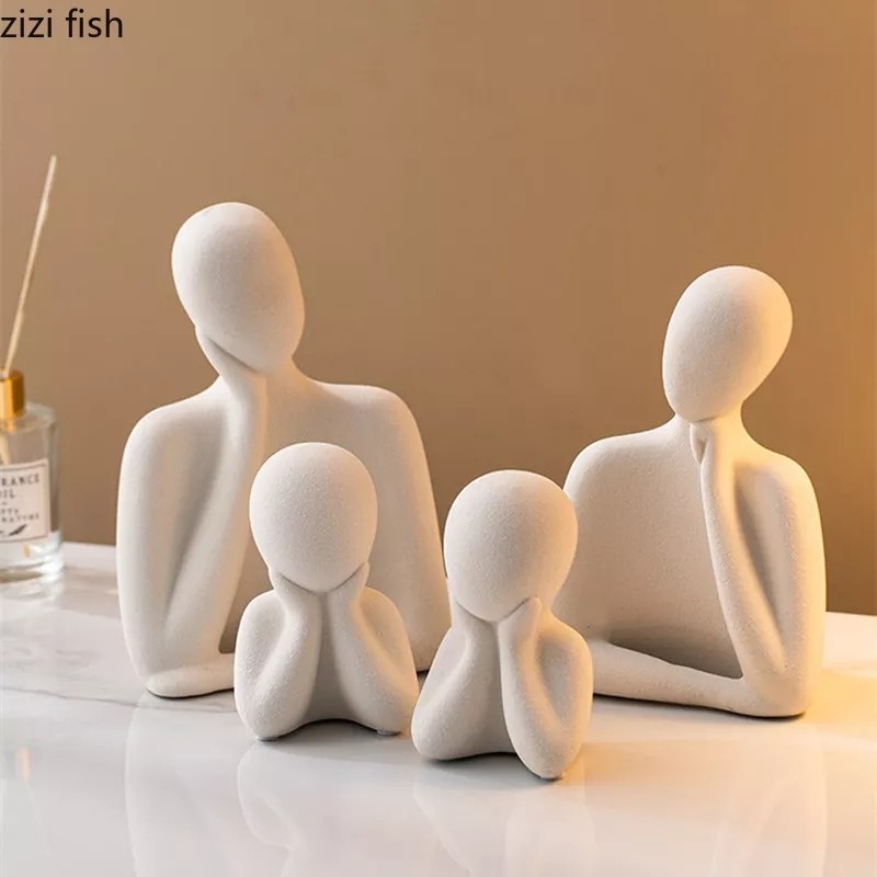 Zenart Zen Art Obje Iki Çocuklu Aile Heykel Biblo - Beyaz Biblo Fiyatı