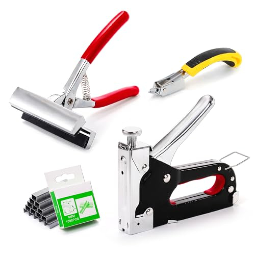 ZENFUN Heavy Duty Stretching Canvas Pliers with Spring Return Handles, and Staple Remover,3 in 1 Staple Gun for Upholstery with 1000 Staples, Canvas Stretcher Plier Set for Art Oil Painting Framing