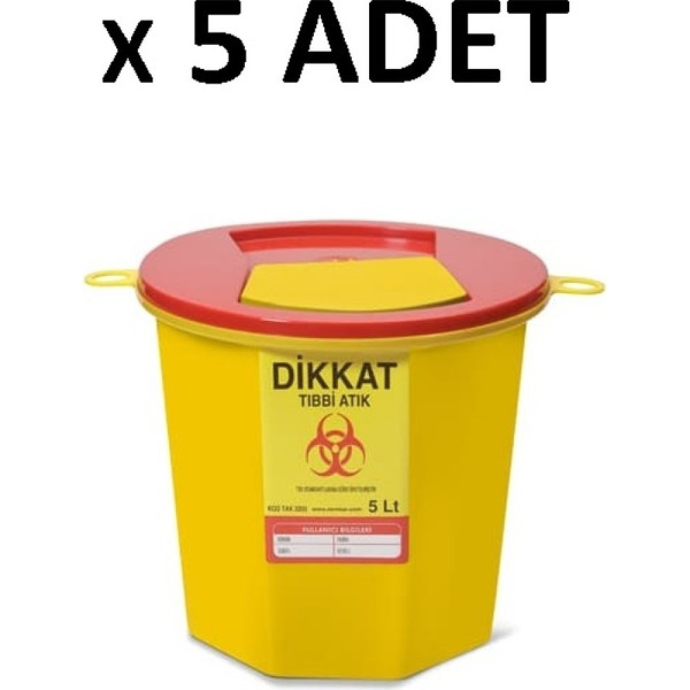 Zengin Çarşım Kesici ve Delici Tıbbi Enfekte Atık Çöp Kovası 5 Lt ( 5 Adet ) - Sarı Eşya Saklama / Düzenleme Fiyatı