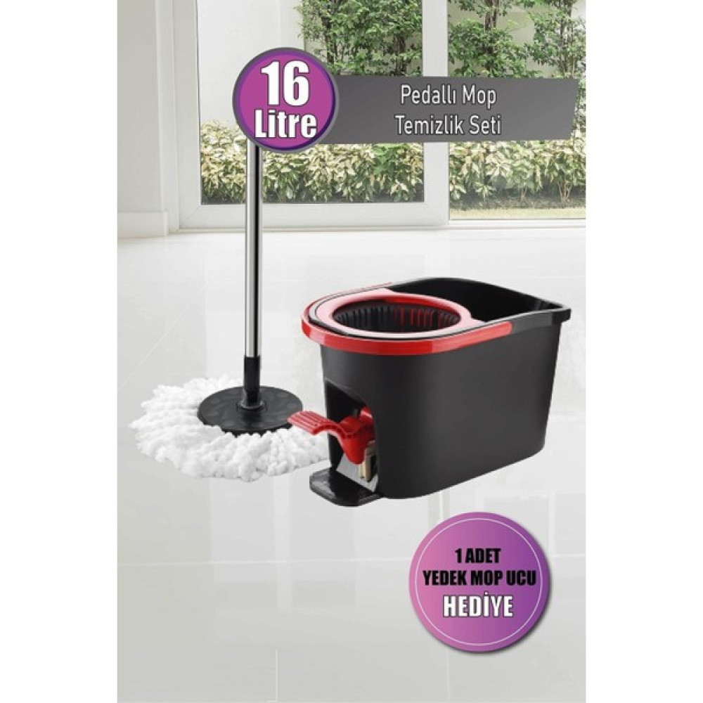 zengin çarşım Turbo Pedallı Mop Temizlik Seti + Yedek Mikrofiber Mop - Siyah Ev Temizliği Fiyatı