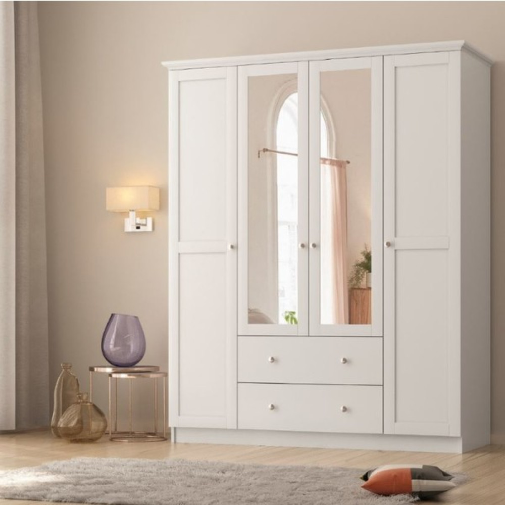 Zenio Side 4 Kapak 2 Çekmece Aynalı Gardırop - Antik Meşe - Karyağdı Beyaz Gardrop & Dolap Fiyatı