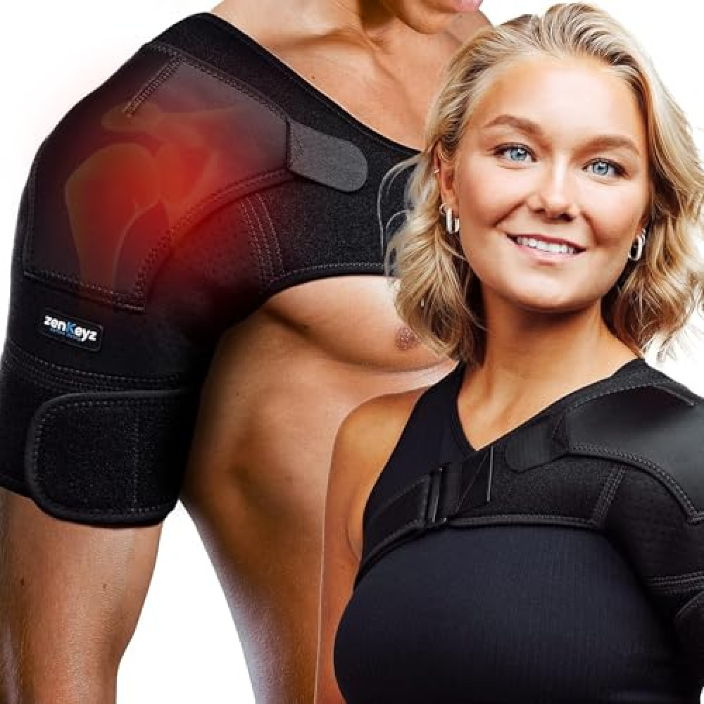ZENKEYZ Shoulder Brace for Women & Men, Torn Rotator Cuff Shoulder Support, Neoprene Shoulders Compression Sleeve - Injury Pain Relief Arm Sleeves for Men & Women, Left & Right (Black, 2XL)