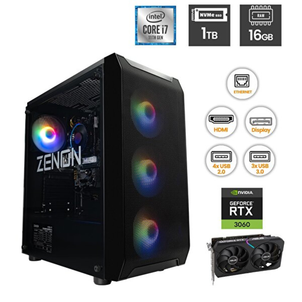 Zenon Raks Tr102 Intel Core i7 11700F 16 GB RAM 1 TB SSD RTX 3060 FreeDOS Masaüstü Oyun Bilgisayarı Masaüstü Bilgisayar Fiyatı