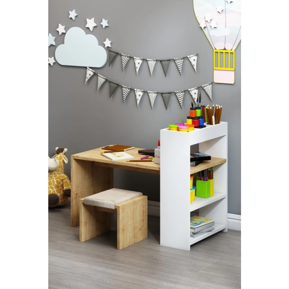 Zenta Montessori Cocuk Aktivite Calisma Masasi Safir Beyaz Çalışma Masası Fiyatı