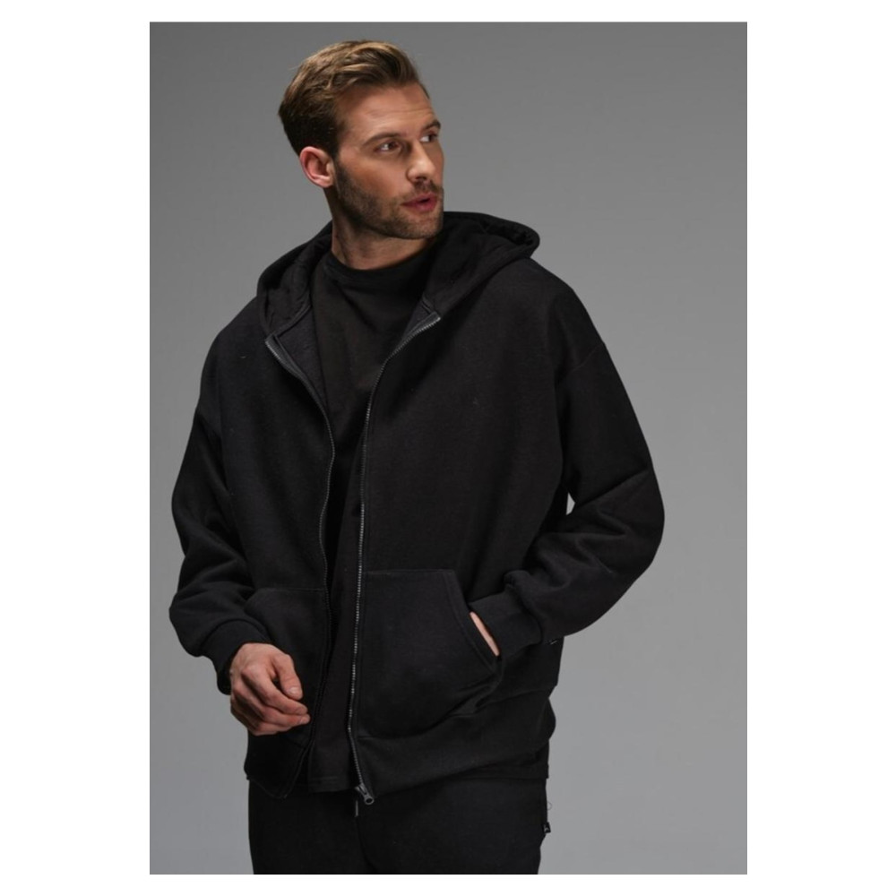 Zeo giyim Siyah Oversize 3 Iplik Kalın Içi Polarlı Fermuarlı 1.kalite Bol Kesim Düz Baskısız Sweatshirt S Beden Bayan Sweatshirt Fiyatı