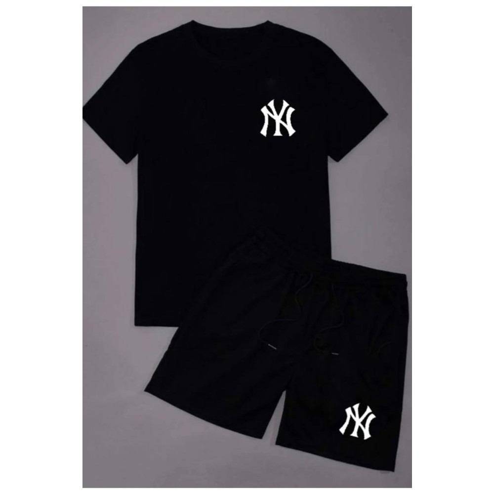 Zeo giyim Unisex Siyah Alt-üst Tshirt Şort Kombini Ny Baskılı Takım M Beden Kadın Giyim Fiyatı