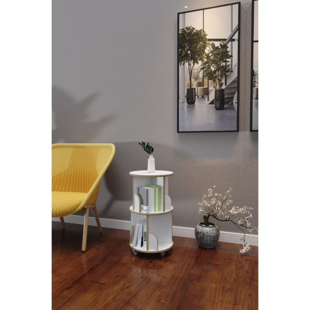 Zeo Wood Design 360° Dekoratif Döner Kitaplık - Beyaz- 71x45 Cm - Beyaz Kitaplık Fiyatı