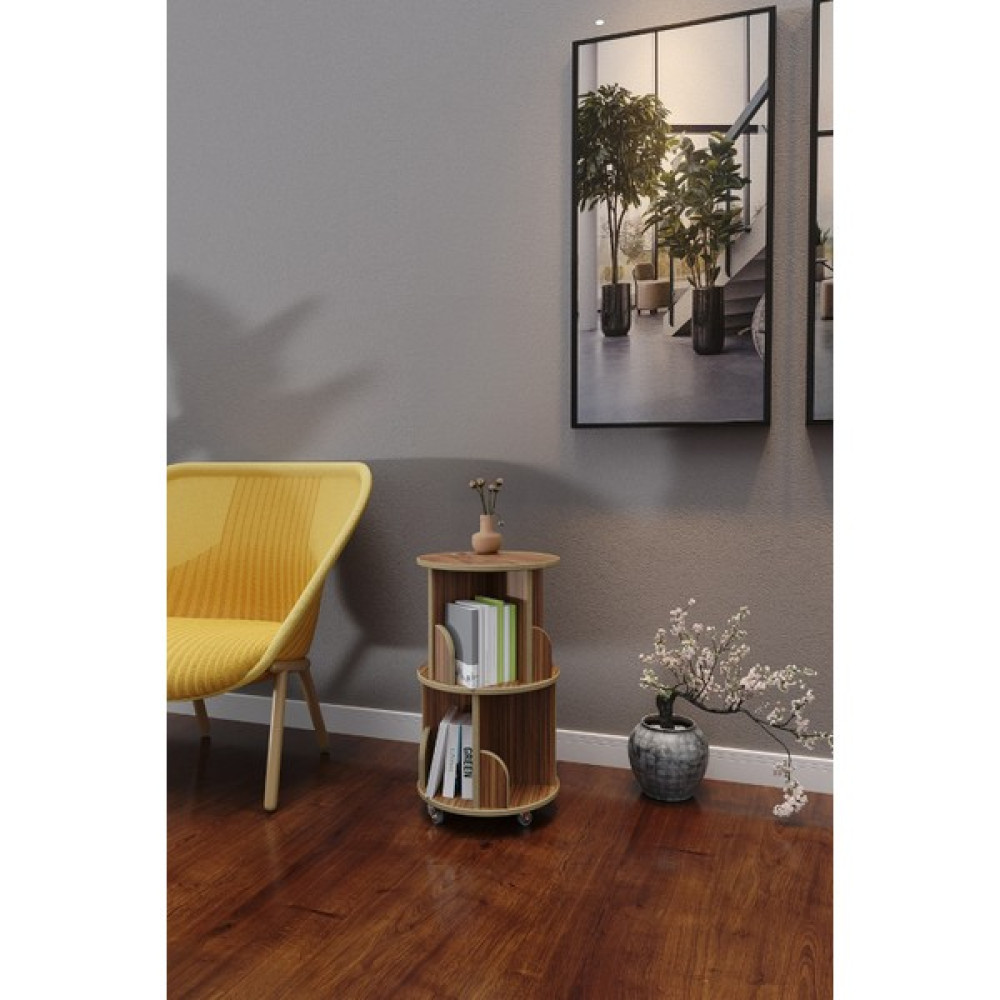 Zeo Wood Design 360° Dekoratif Döner Kitaplık - Ceviz - 71x45 Cm Kitaplık Fiyatı