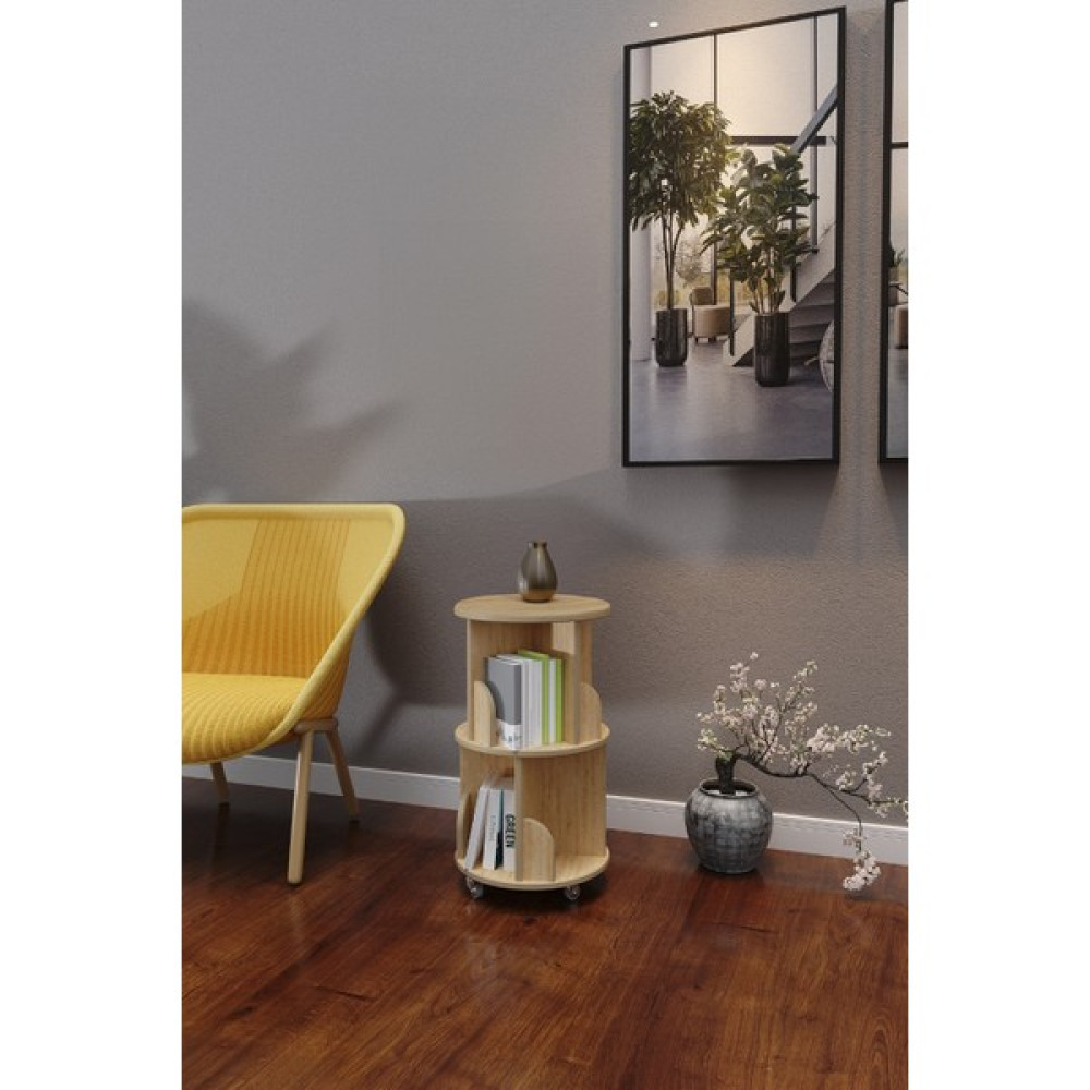 Zeo Wood Design 360° Dekoratif Döner Kitaplık - Meşe - 71x45 Cm - Safir - Meşe Kitaplık Fiyatı