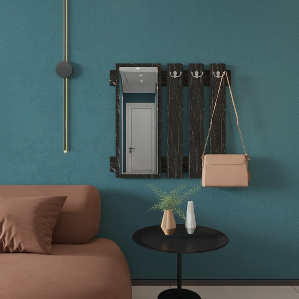 Zeo Wood Design Aynalı Askılık - Siyah Portmanto Fiyatı