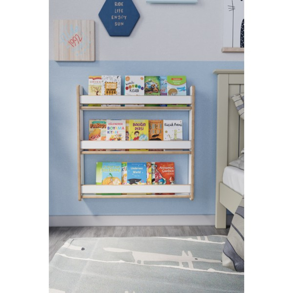 Zeo Wood Design Montessori 3 Raflı Çocuk Kitaplığı 80*80 cm - Beyaz Kitaplık Fiyatı