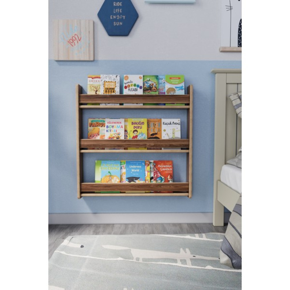 Zeo Wood Design Montessori 3 Raflı Çocuk Kitaplığı 80*80 cm - Ceviz Kitaplık Fiyatı