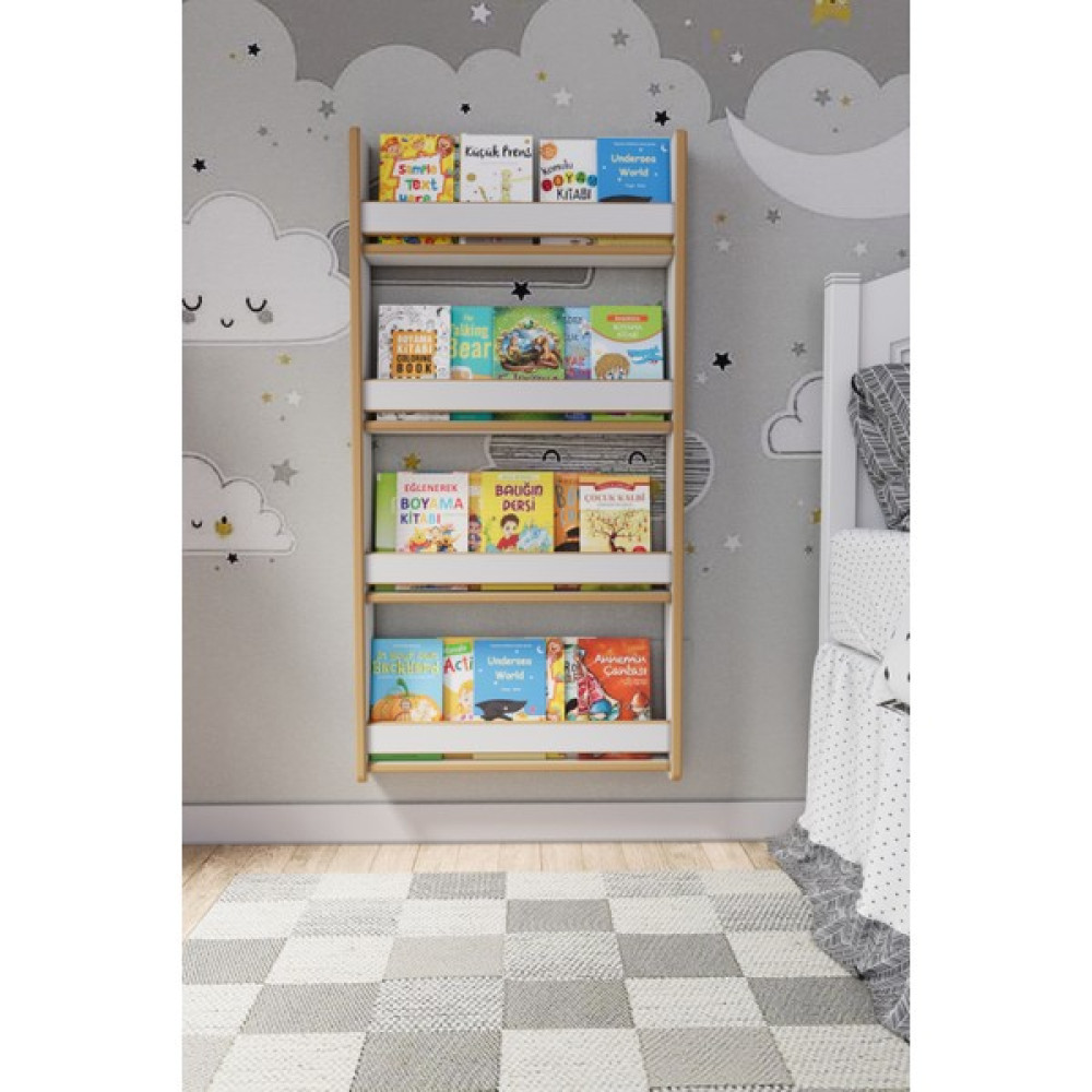Zeo Wood Design Montessori 4 Raflı Çocuk Kitaplığı 120*60 cm - Beyaz Kitaplık Fiyatı