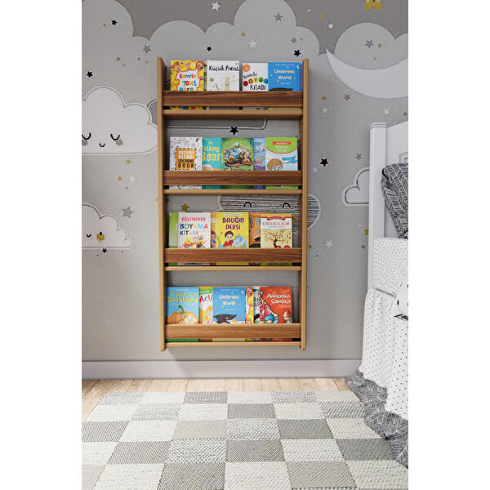 Zeo Wood Design Montessori 4 Raflı Çocuk Kitaplığı 120*60 cm - Ceviz Kitaplık Fiyatı